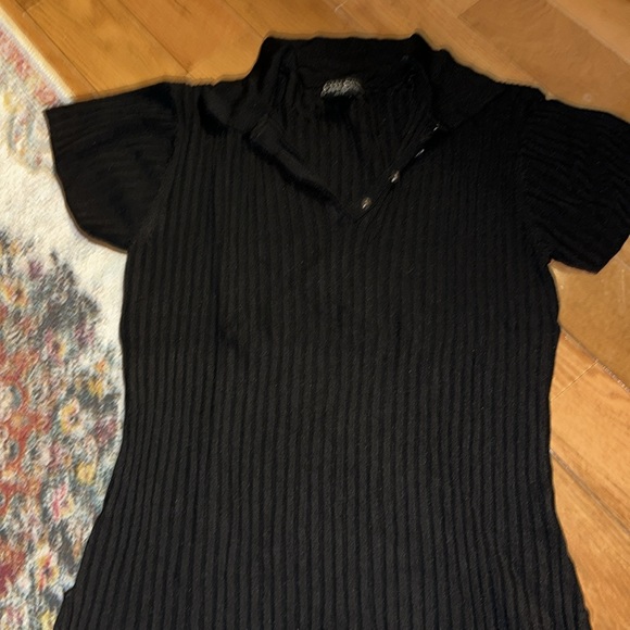 Vintage C’est City Knits black short sleeve collared blouse - Picture 2 of 7